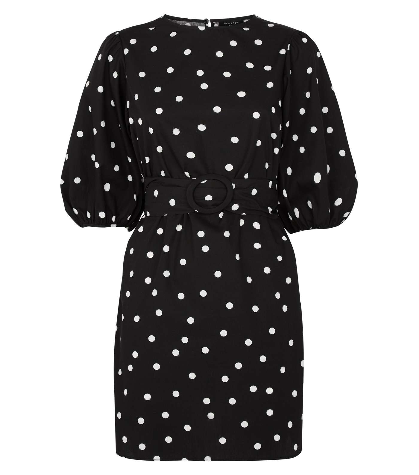 Petite Black Spot Poplin Puff Sleeve Dress Image 4