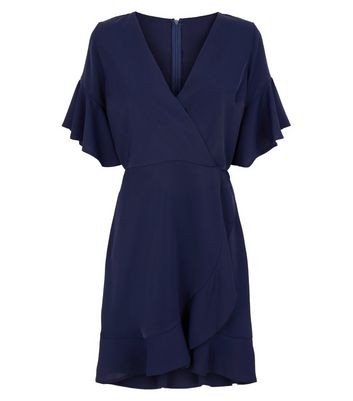 Image of AX Paris Navy Flutter Sleeve Mini Dress New Look