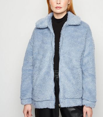 Cameo Rose Pale Blue Teddy Bomber Jacket | New Look