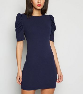 Image of AX Paris Navy Puff Sleeve Bodycon Dress New Look