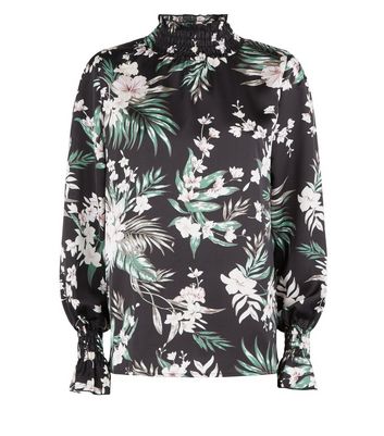 Image of AX Paris Black Floral High Neck Satin Top New Look
