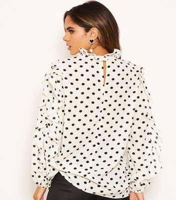 Image of AX Paris Off White Spot Frill Top New Look