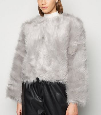 Cameo Rose Pale Grey Faux Fur Coat | New Look