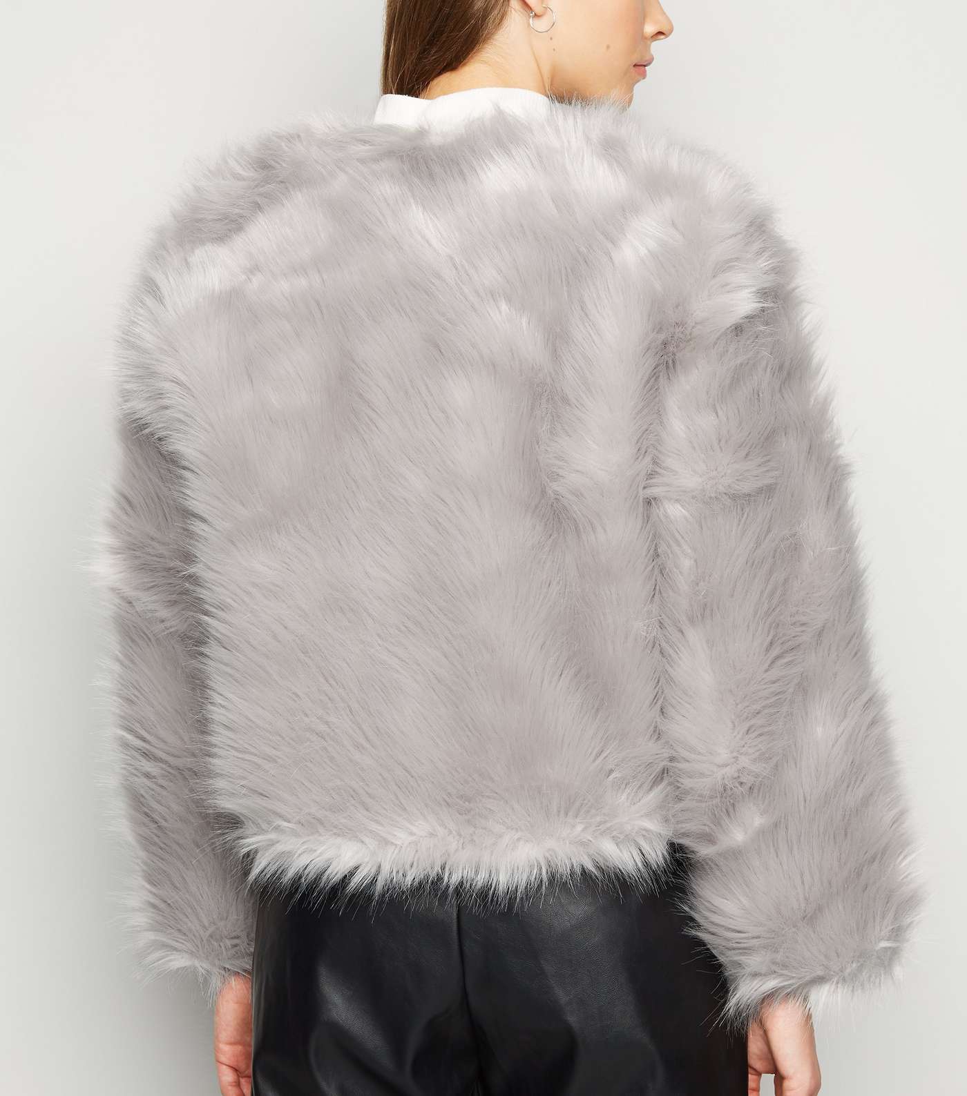 Cameo Rose Pale Grey Faux Fur Coat Image 3
