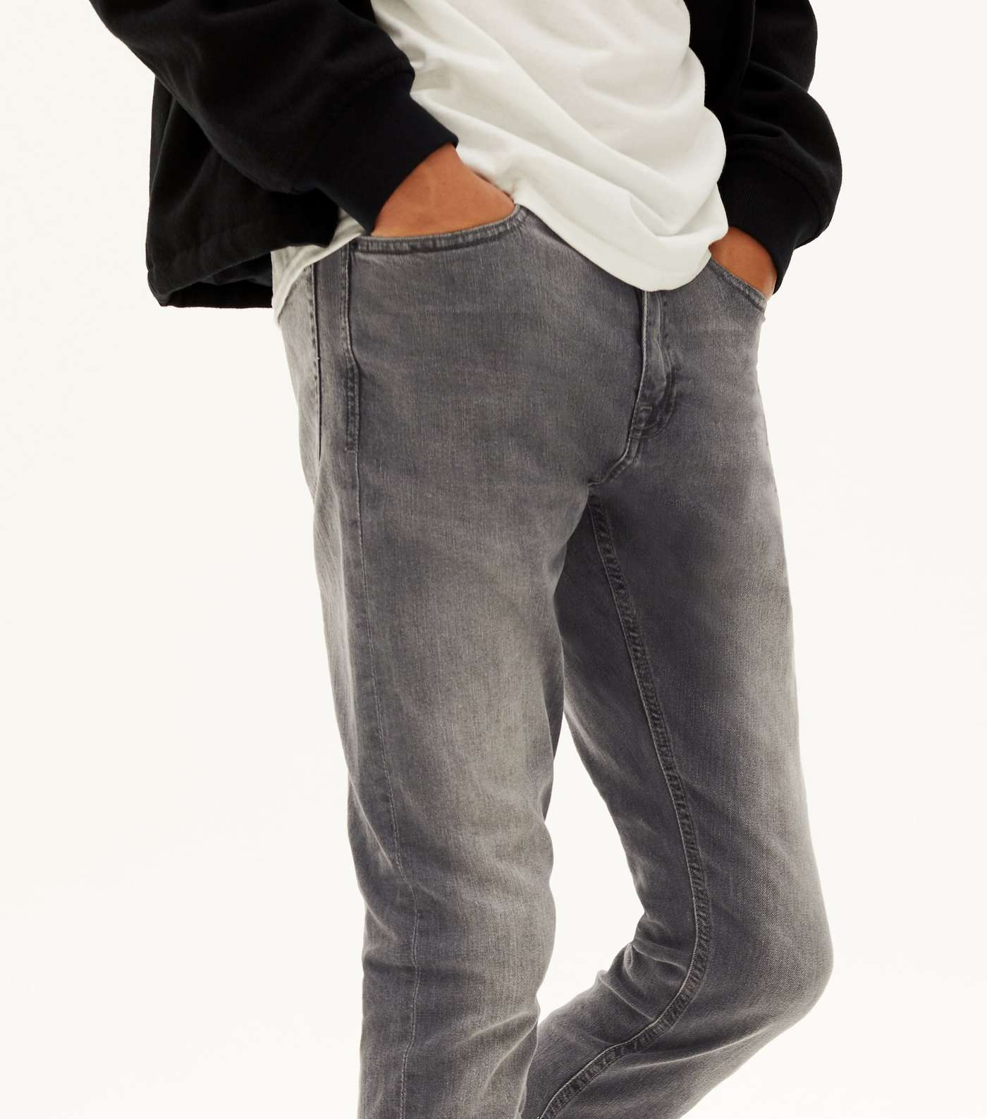 Pale Grey Washed Skinny Jeans Image 3