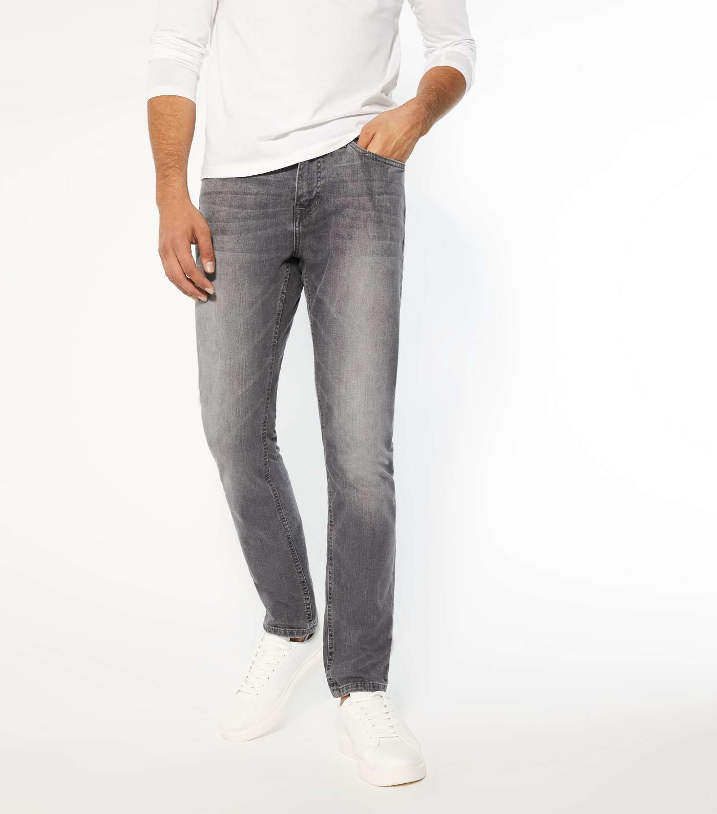 Pale Grey Washed Slim Jeans Image 2
