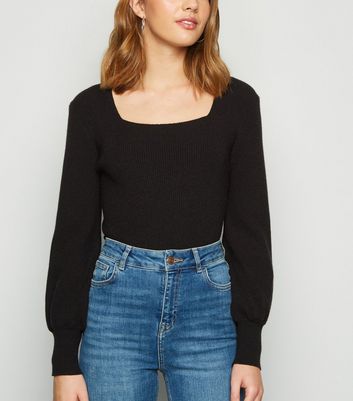 square neck black sweater