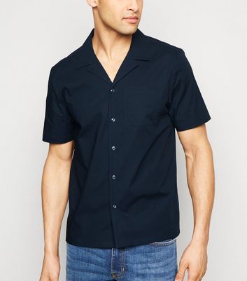Image of Navy Short Sleeve Poplin Shirt New Look