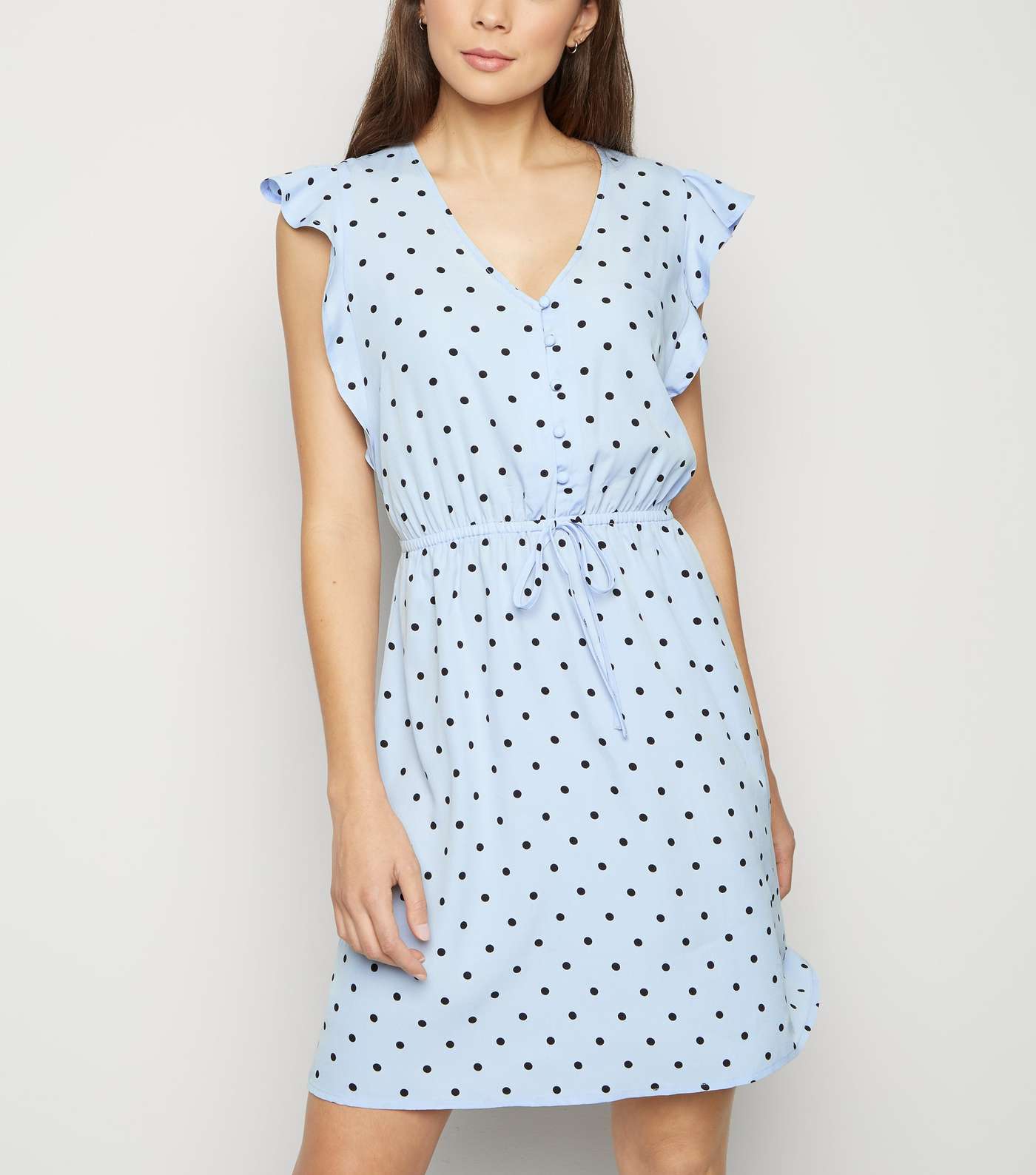 Blue Spot Drawstring Waist Mini Dress
