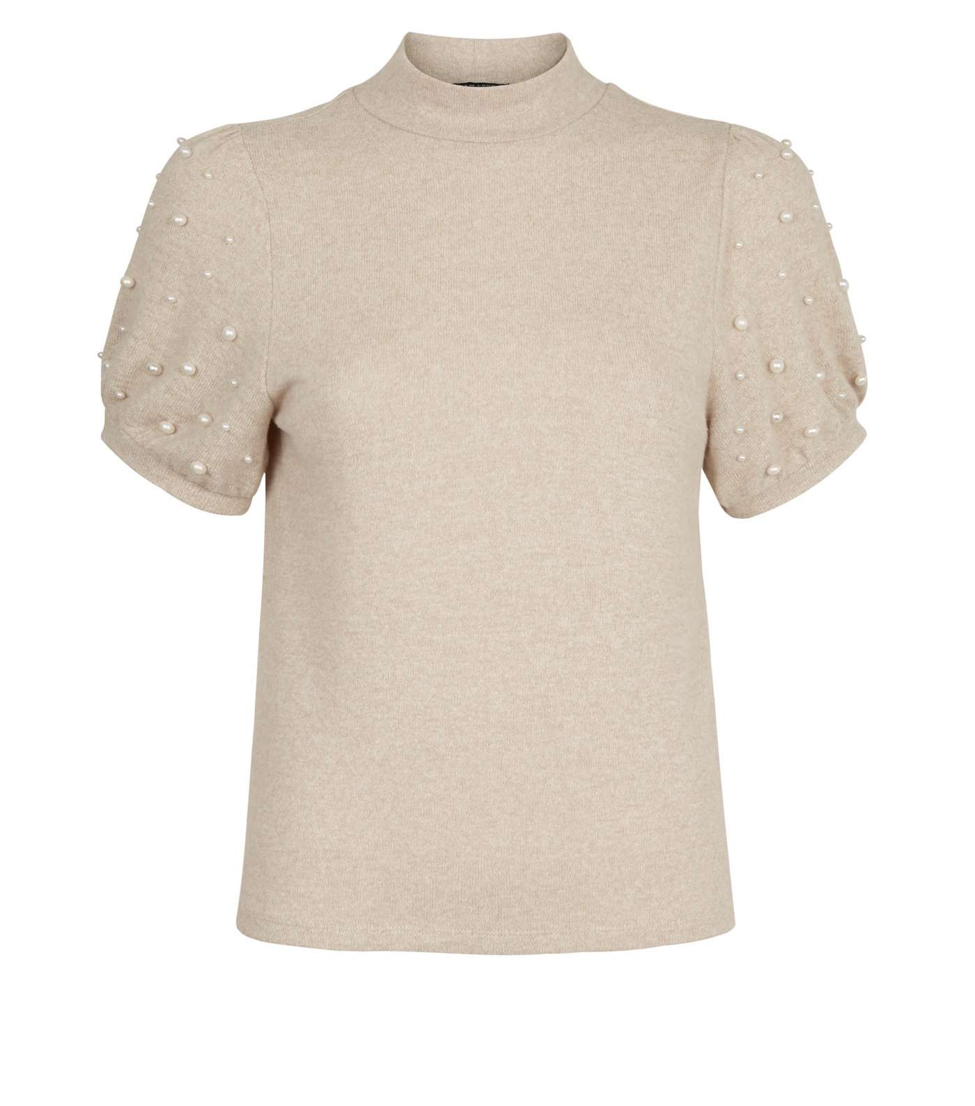 Cream Faux Pearl High Neck T-Shirt Image 4
