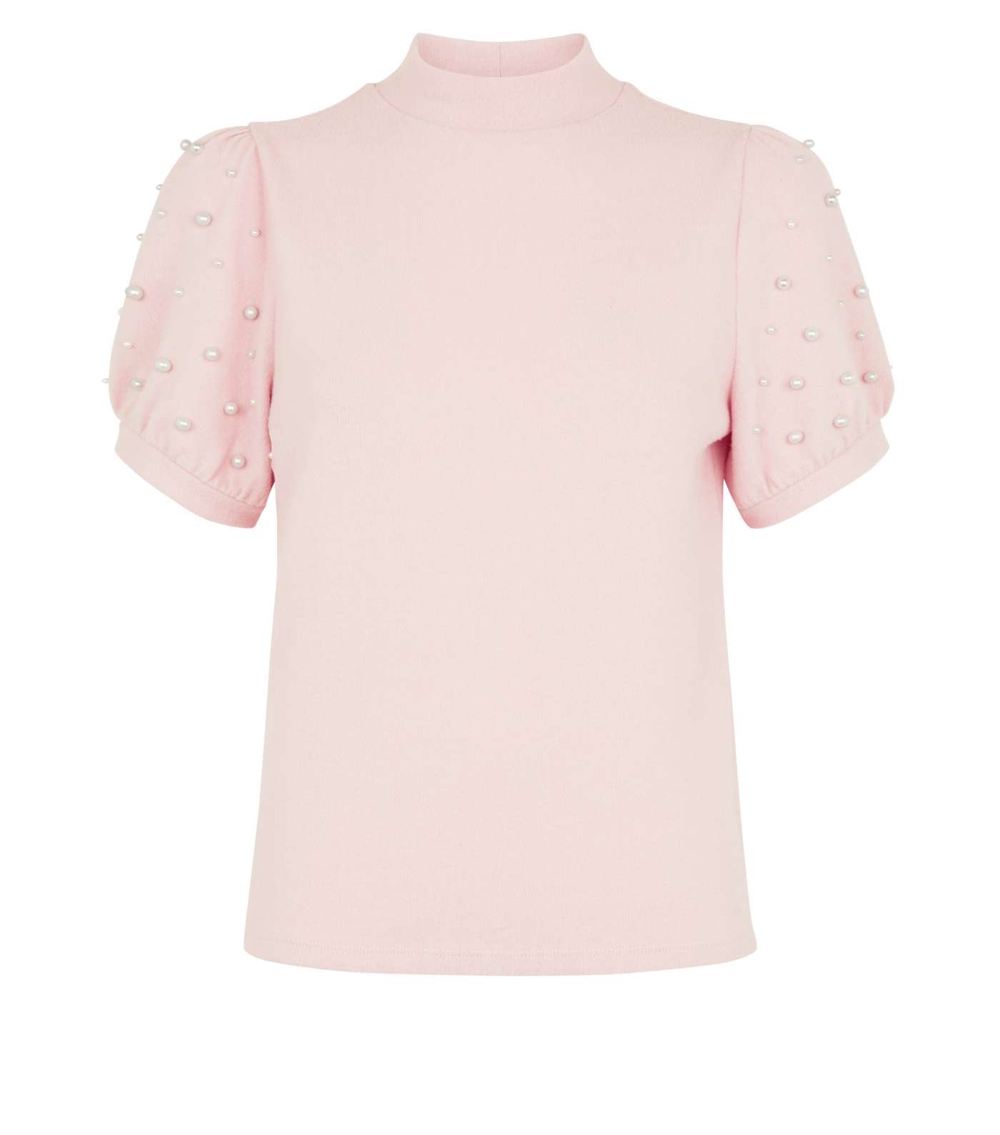 Pale Pink Faux Pearl High Neck T-Shirt Image 4