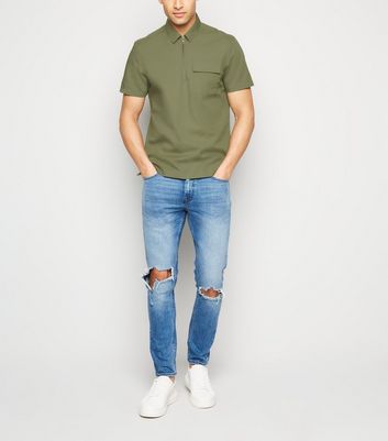 Image of Khaki Short Sleeve Utility Shirt New Look