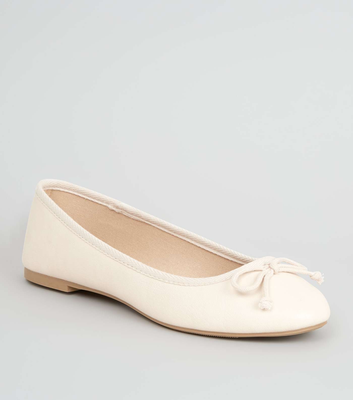 Off White Leather-Look Ballet Pumps