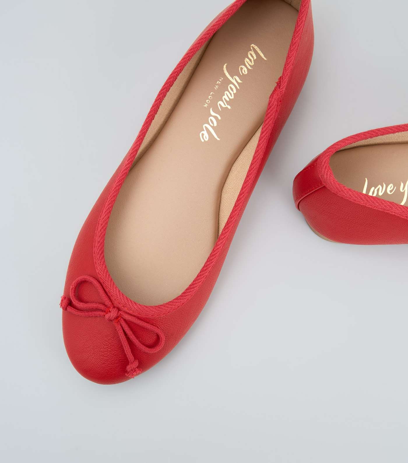 Red Leather-Look Ballet Pumps Image 3