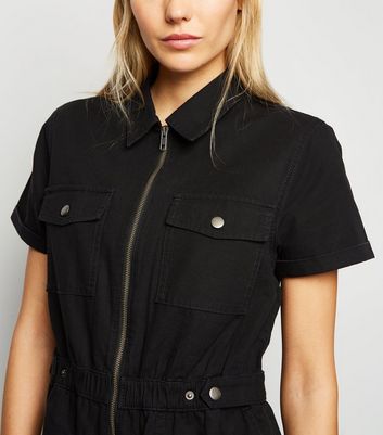 zip up denim playsuit