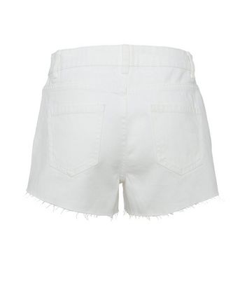 Off White Frayed Denim Shorts | New Look