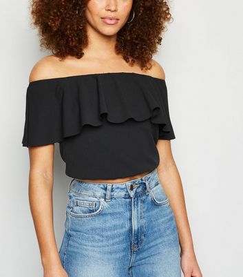 Black ruffle best sale bardot top