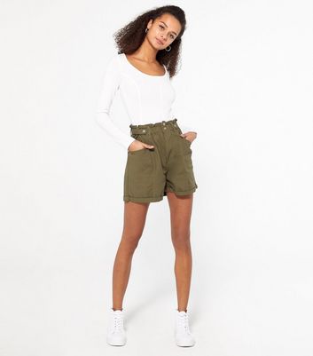 Image of Khaki High Waist Denim Shorts New Look