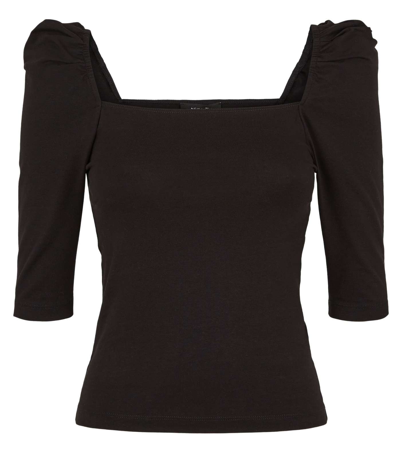Black Square Neck Puff Sleeve Top Image 4