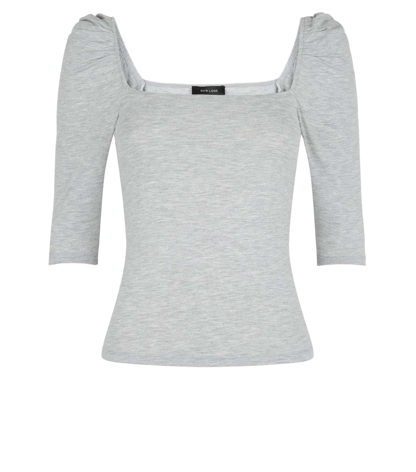Grey Marl Square Neck Puff Sleeve Top Image 4