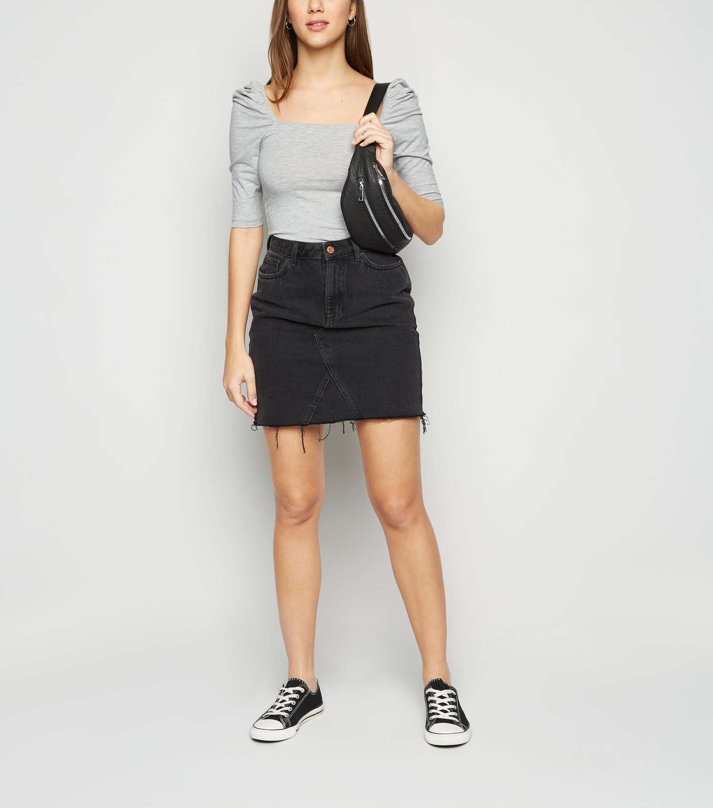 Grey Marl Square Neck Puff Sleeve Top Image 2
