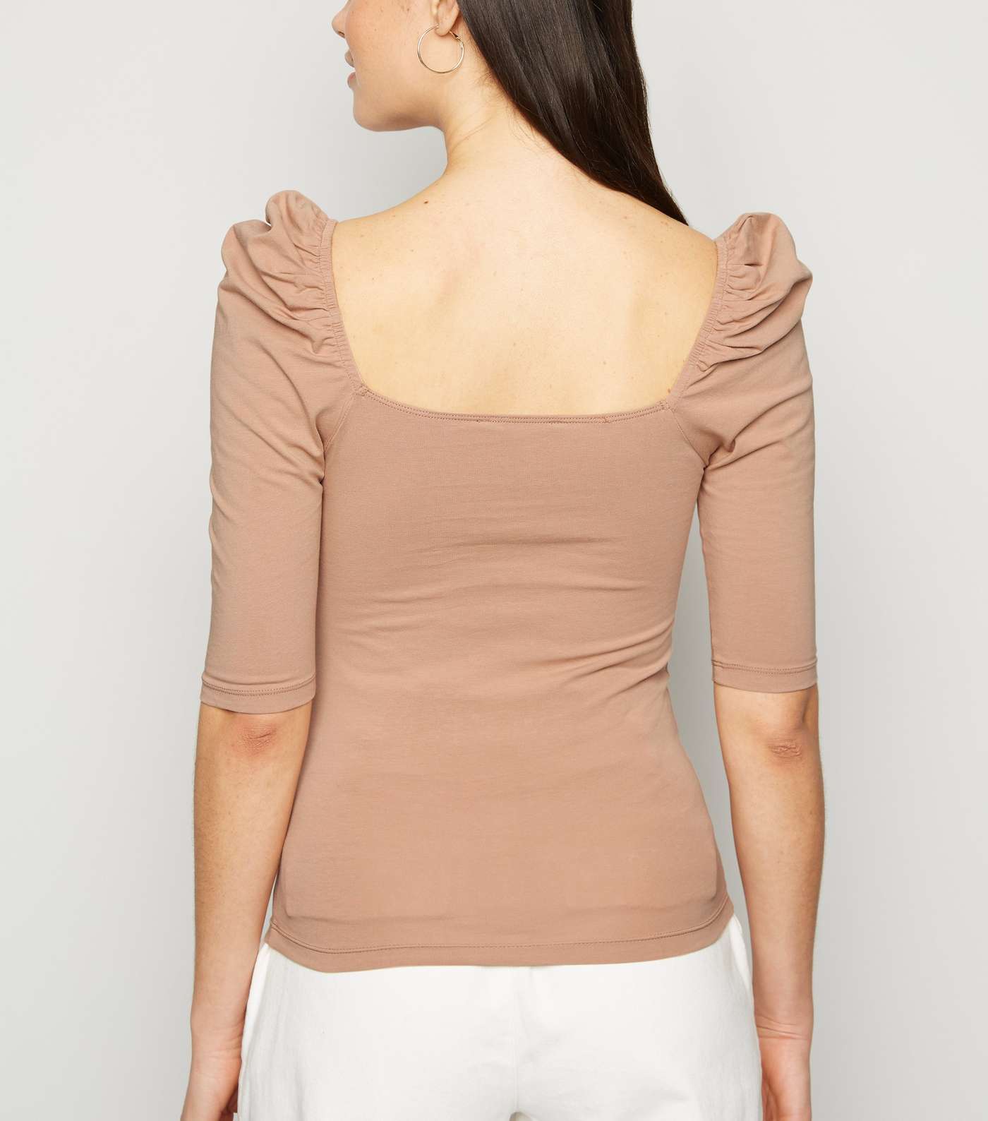 Camel Square Neck Puff Sleeve Top Image 3