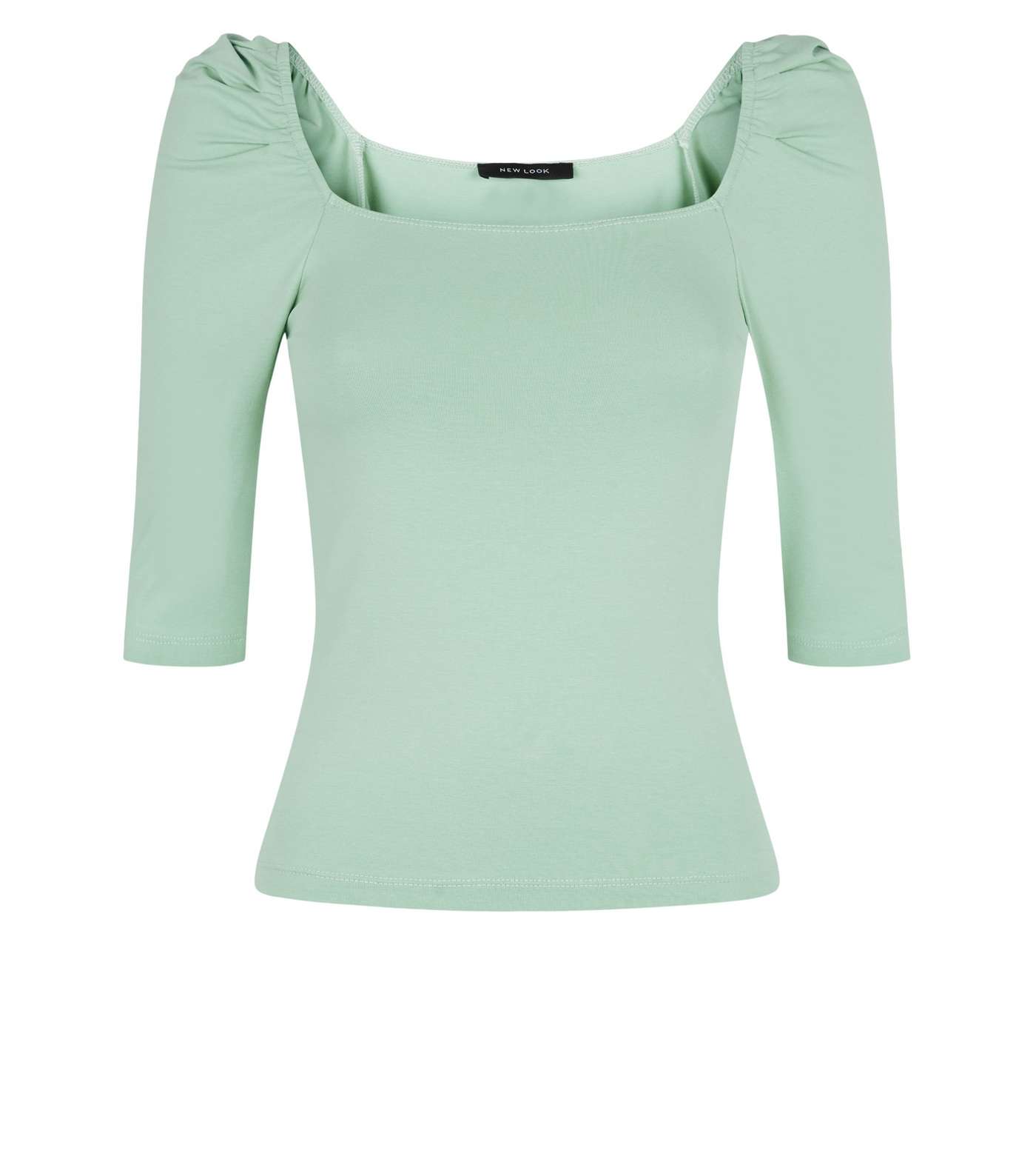 Light Green Square Neck Puff Sleeve Top Image 4