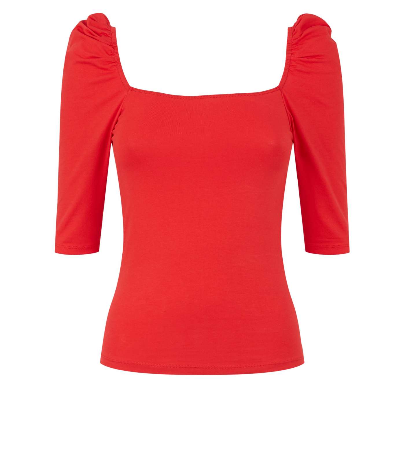 Red Square Neck Puff Sleeve Top Image 4