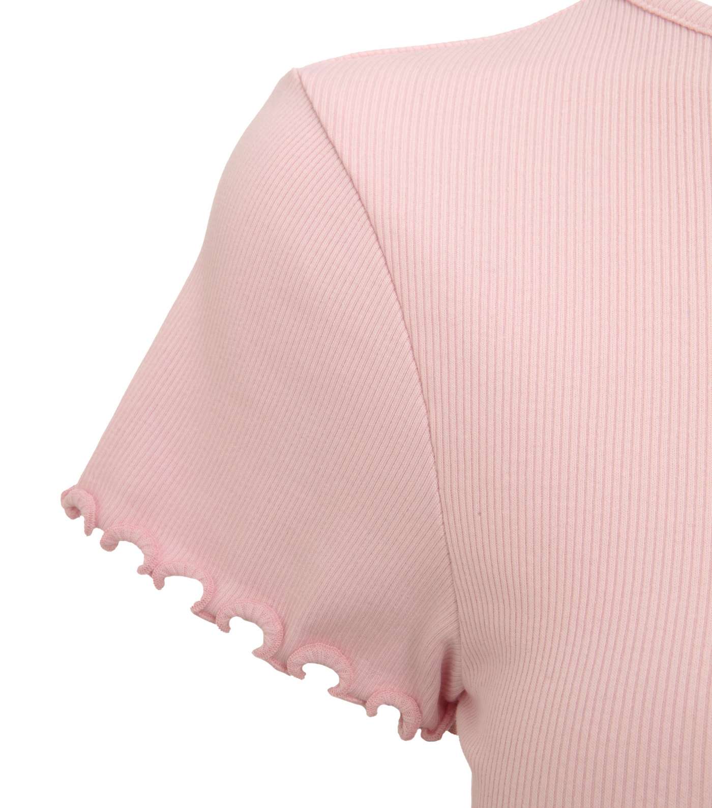 Mid Pink Frill Trim Cap Sleeve T-Shirt Image 3