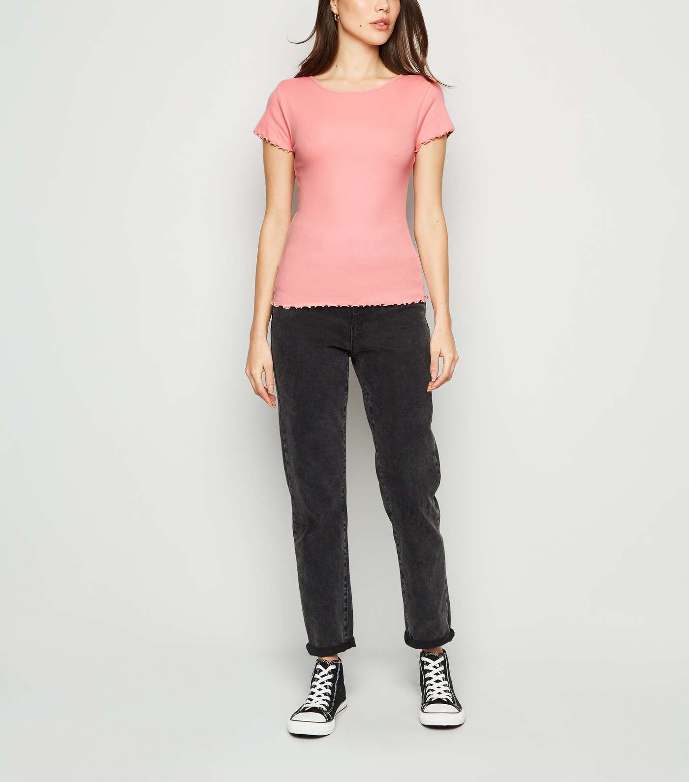 Bright Pink Frill Trim Cap Sleeve T-Shirt Image 2
