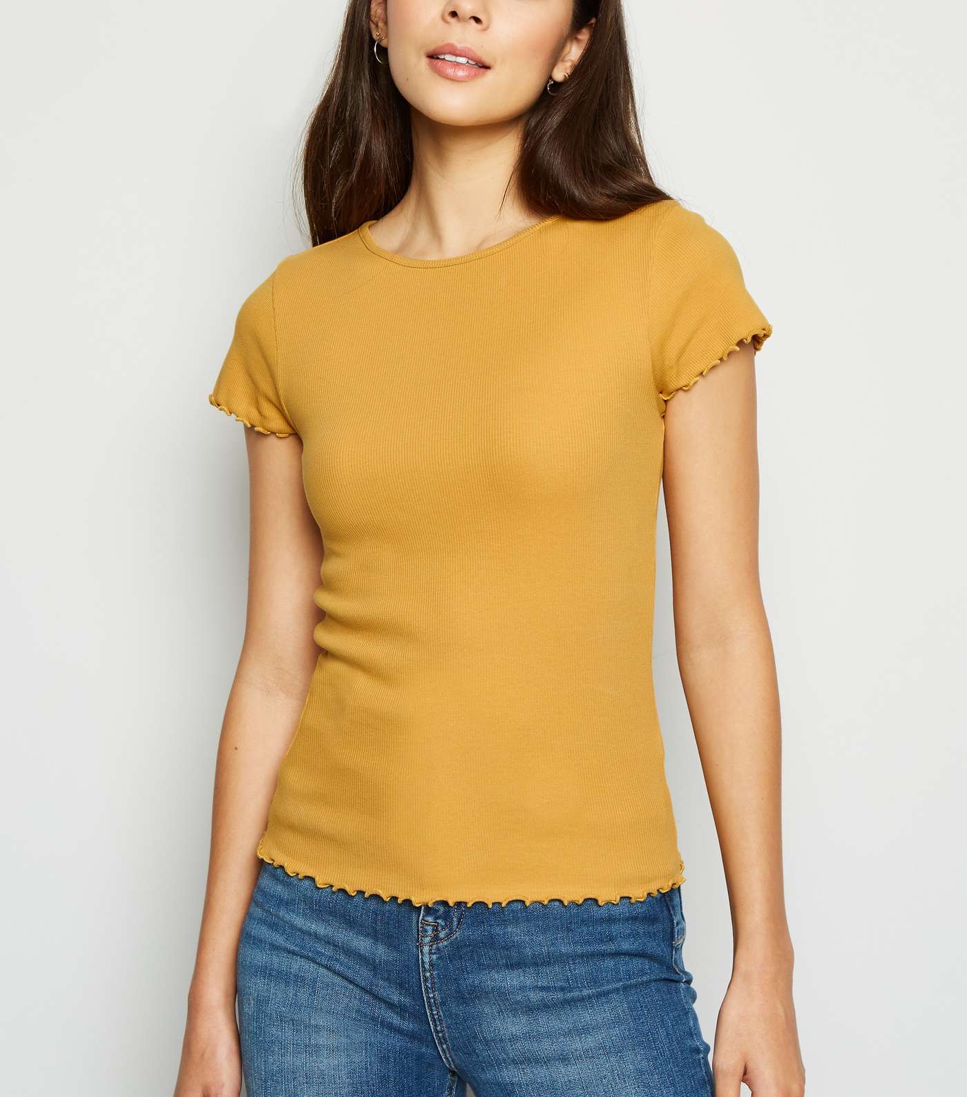 Mustard Frill Trim Cap Sleeve T-Shirt