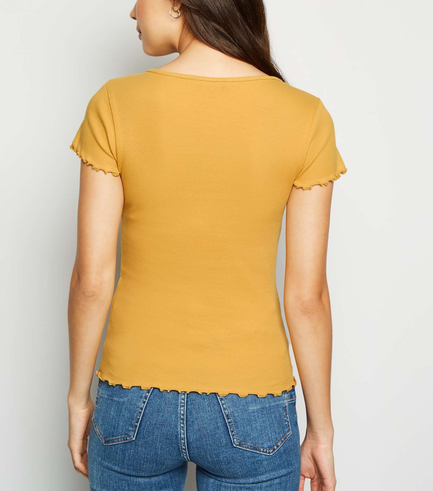 Mustard Frill Trim Cap Sleeve T-Shirt Image 3