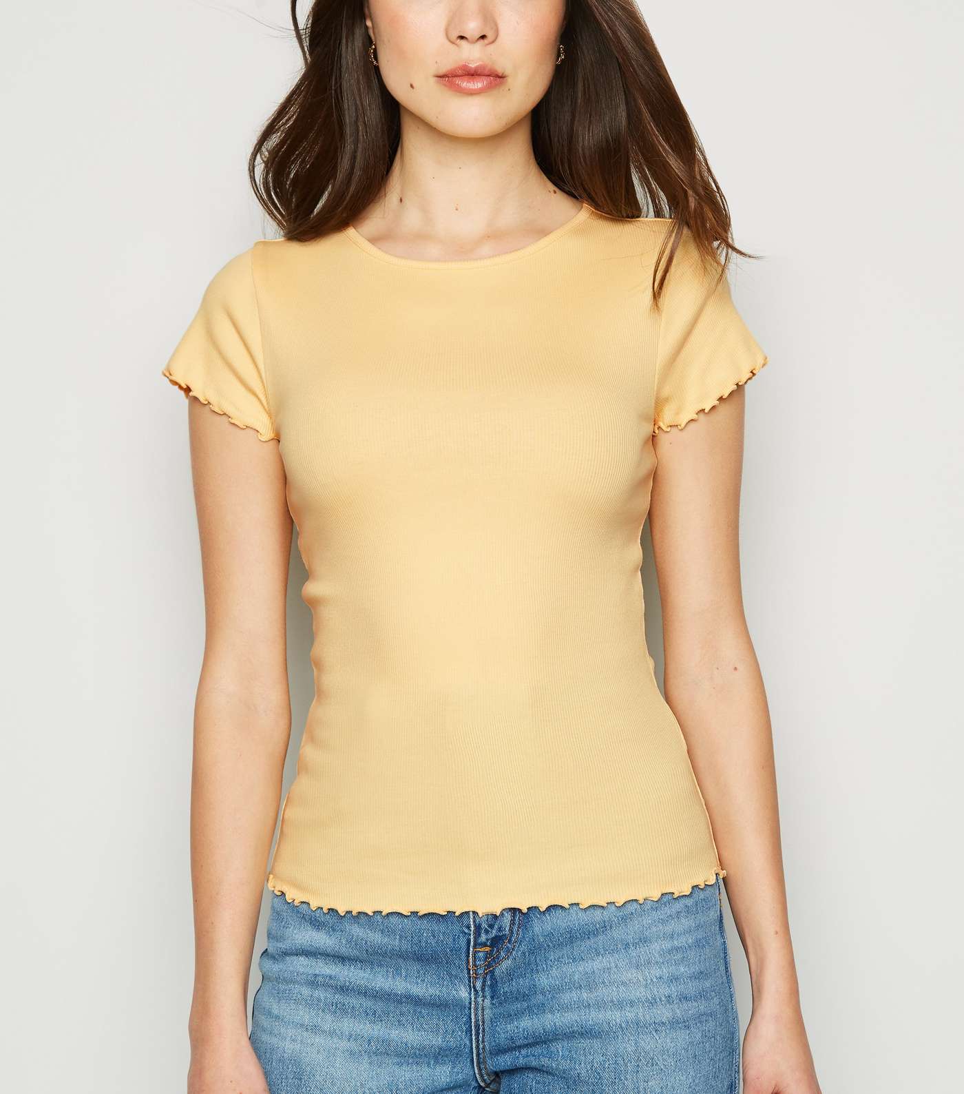 Pale Yellow Frill Trim Cap Sleeve T-Shirt