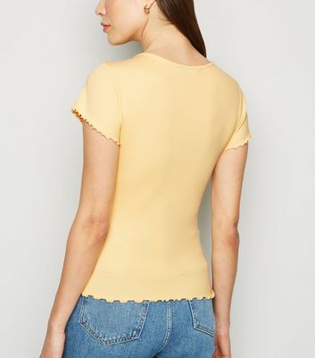 Pale Yellow Frill Trim Cap Sleeve T-Shirt | New Look