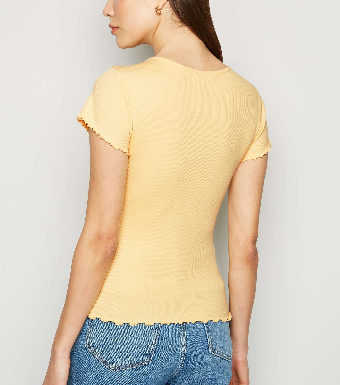 Pale Yellow Frill Trim Cap Sleeve T-Shirt Image 3