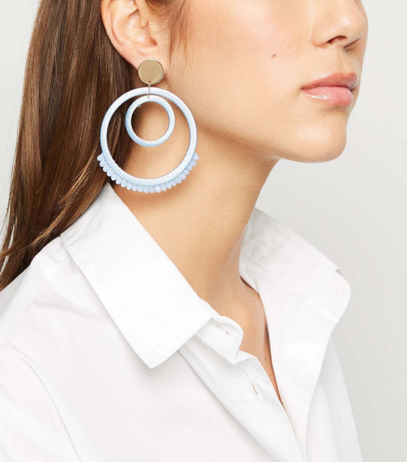 Blue Gem Woven Circle Earrings Image 2