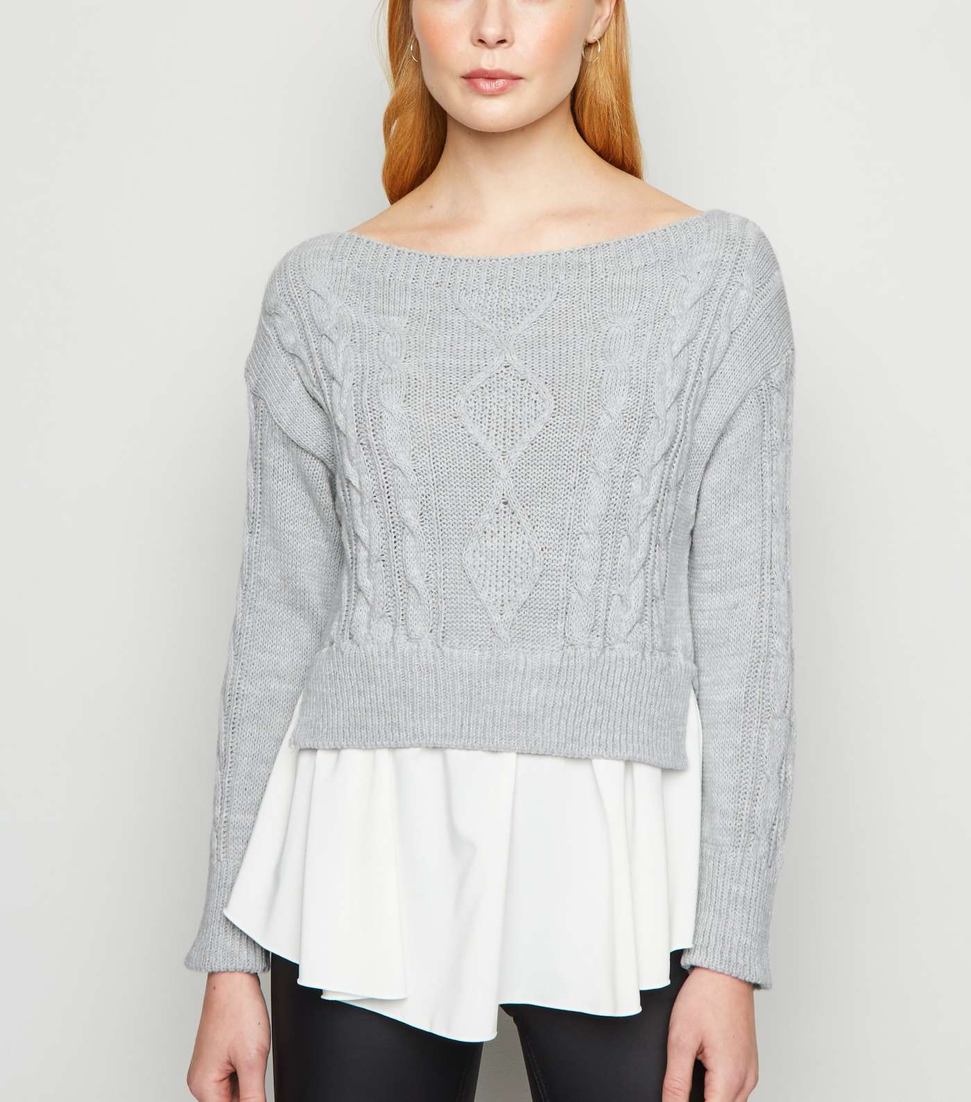 Cameo Rose Grey 2-In-1 Cable Knit Jumper