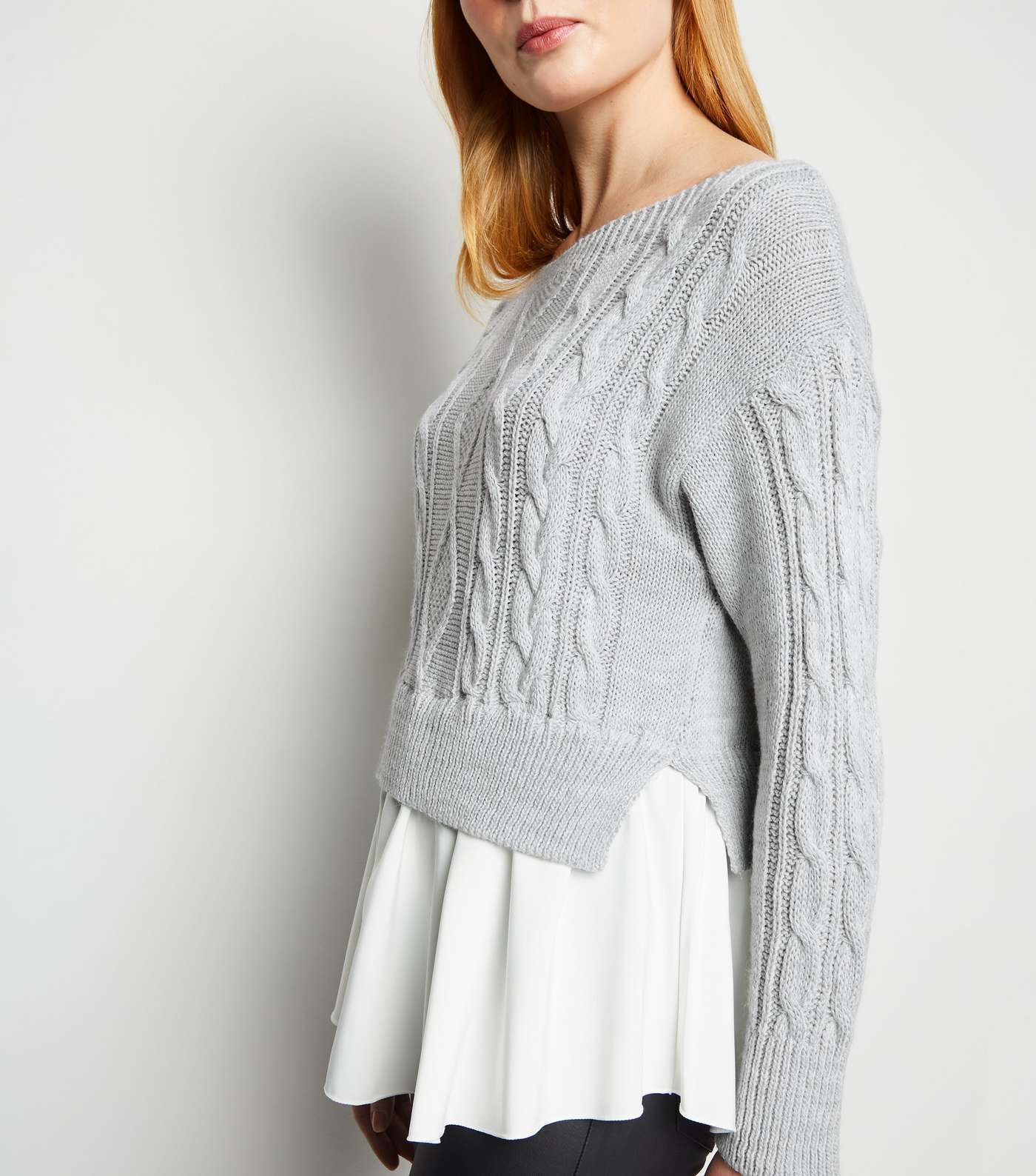 Cameo Rose Grey 2-In-1 Cable Knit Jumper Image 5