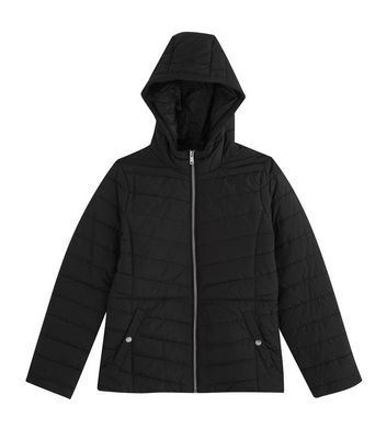 Girls Black Hooded Puffer Jacket | New Look