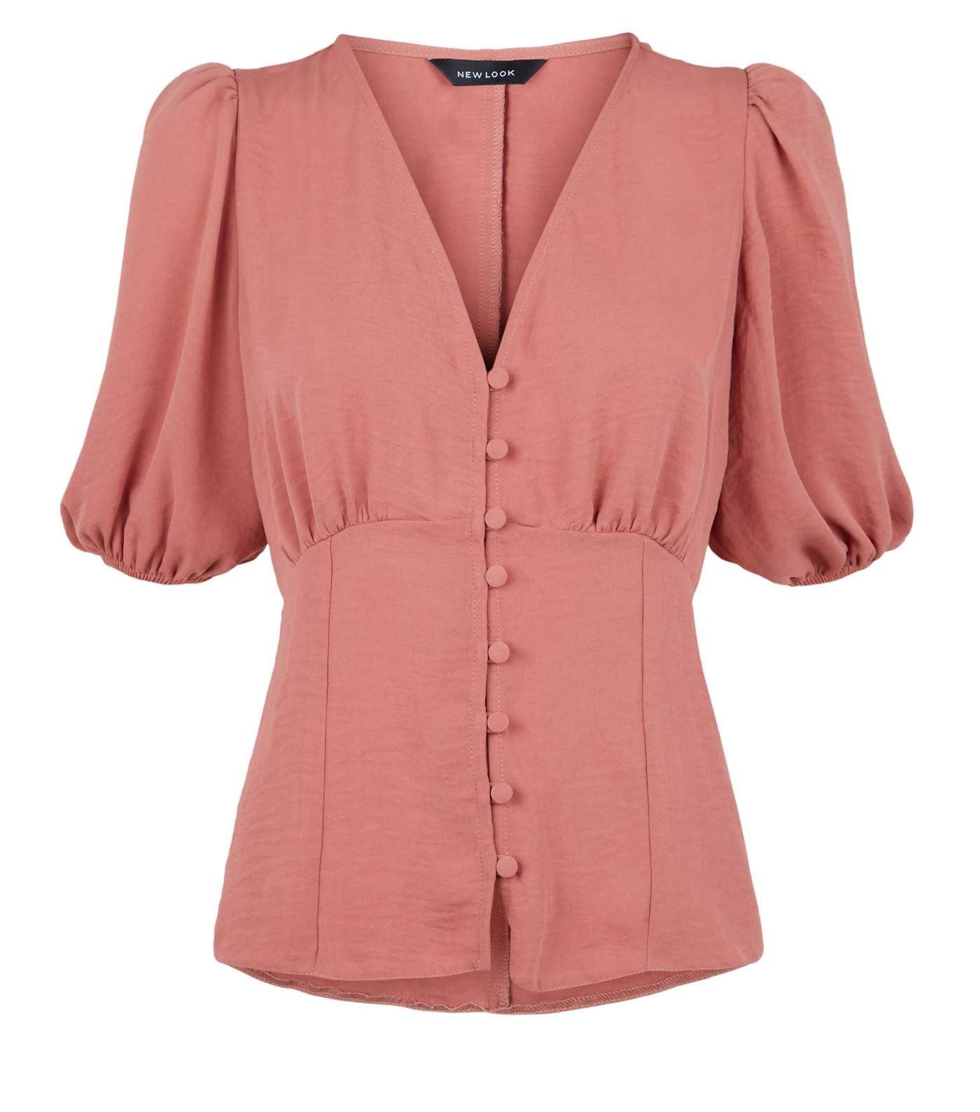 Mid Pink Button Front Puff Sleeve Blouse Image 4