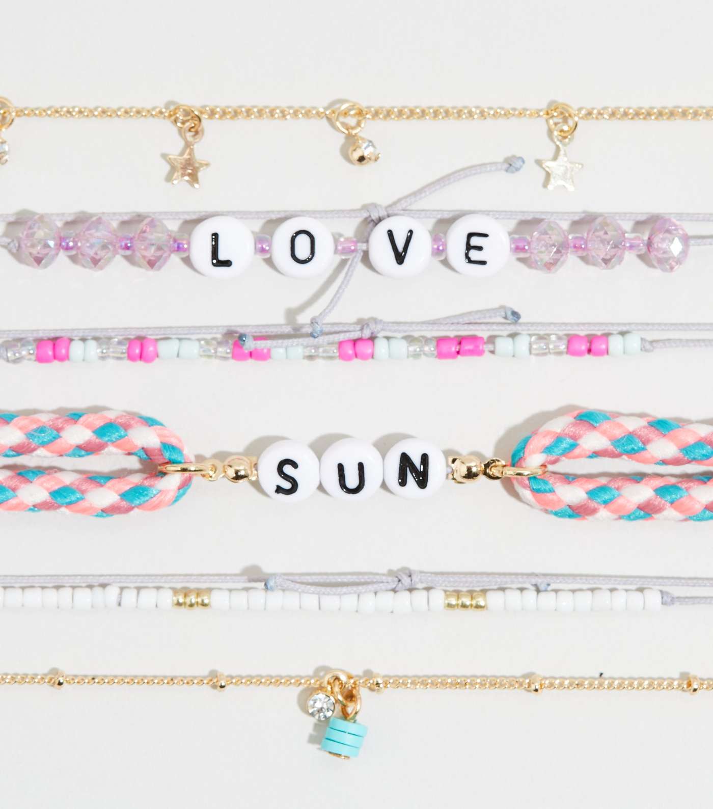 6 Pack Multicoloured Bead Word Bracelets  Image 2