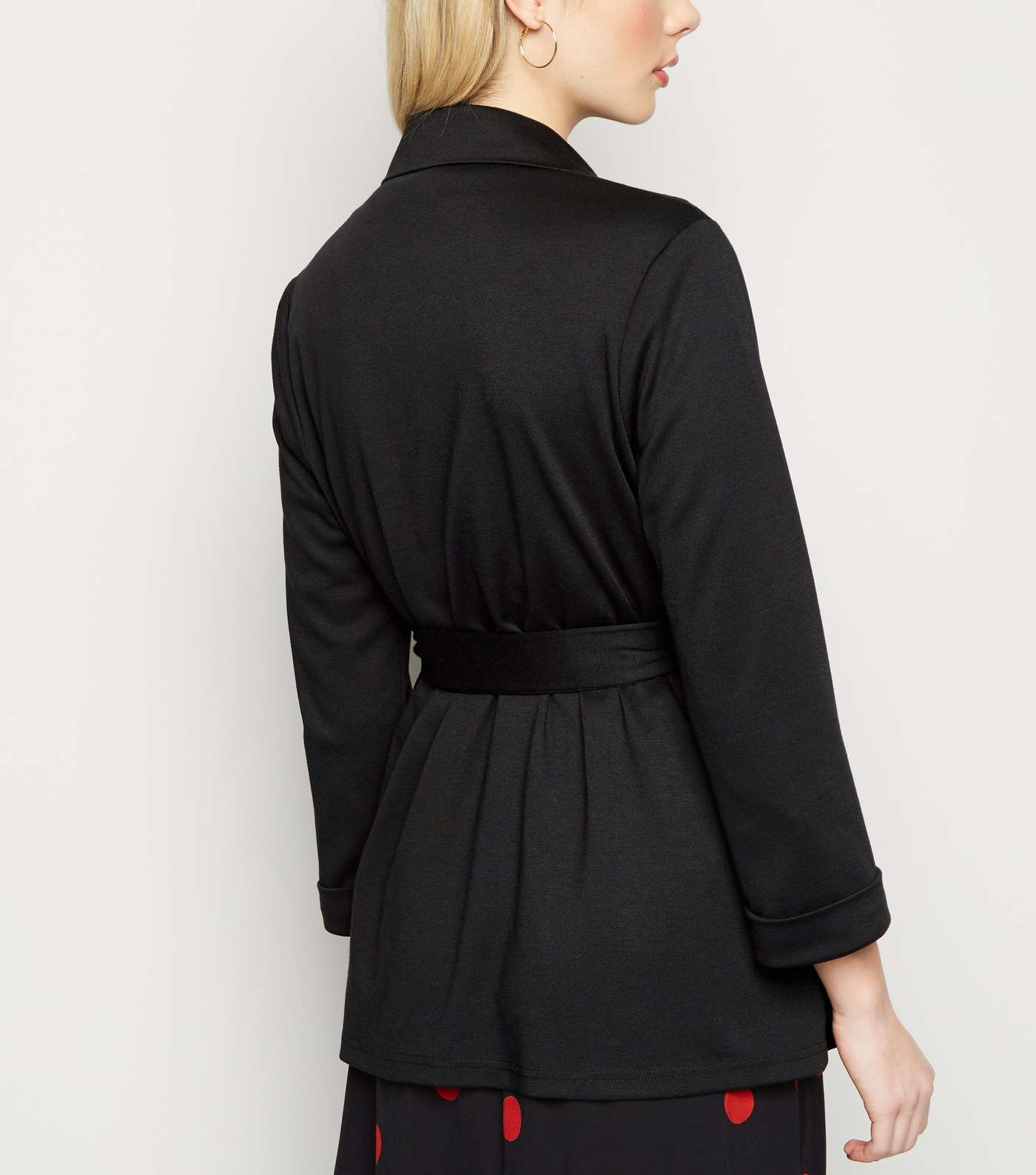 Black Belted Oversized Jersey Blazer Image 3