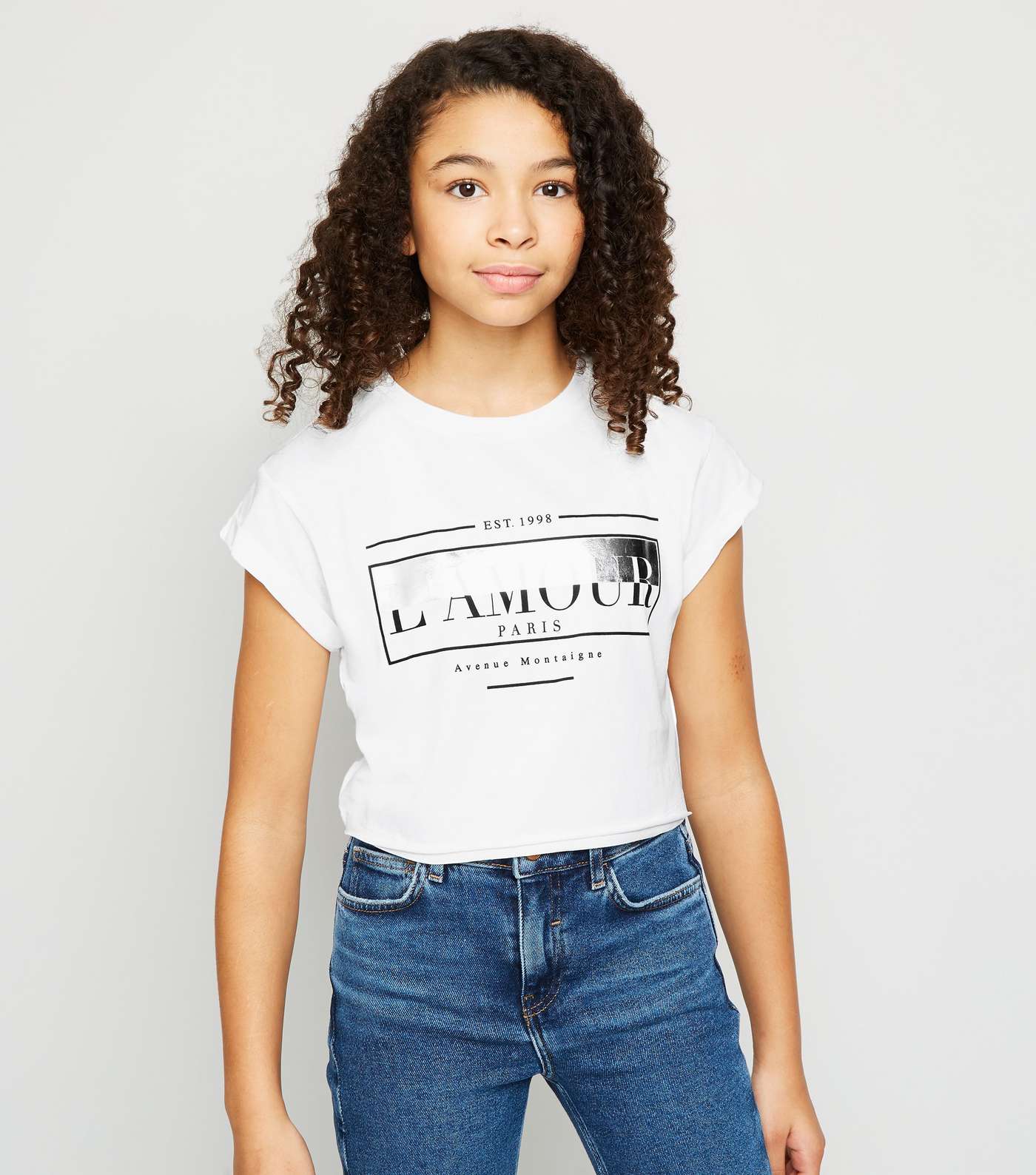 Girls White Metallic L'Amour Box Slogan T-Shirt