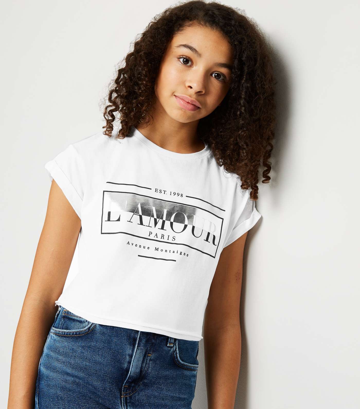 Girls White Metallic L'Amour Box Slogan T-Shirt Image 5