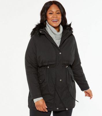 new look black faux fur hooded coat