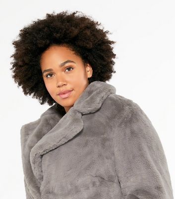 new look grey fluffy coat