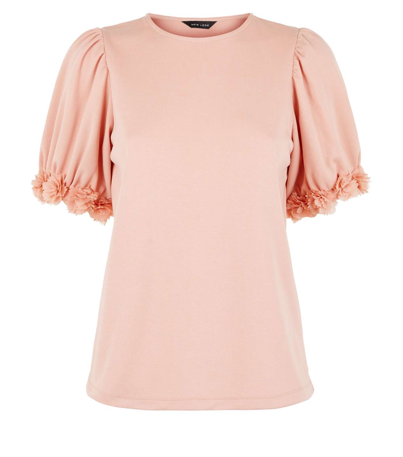 Pale Pink Floral Trim Puff Sleeve T-Shirt  Image 4