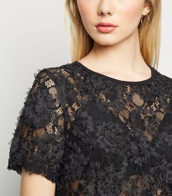 Image of Black D Lace Short Sleeve Top New Look