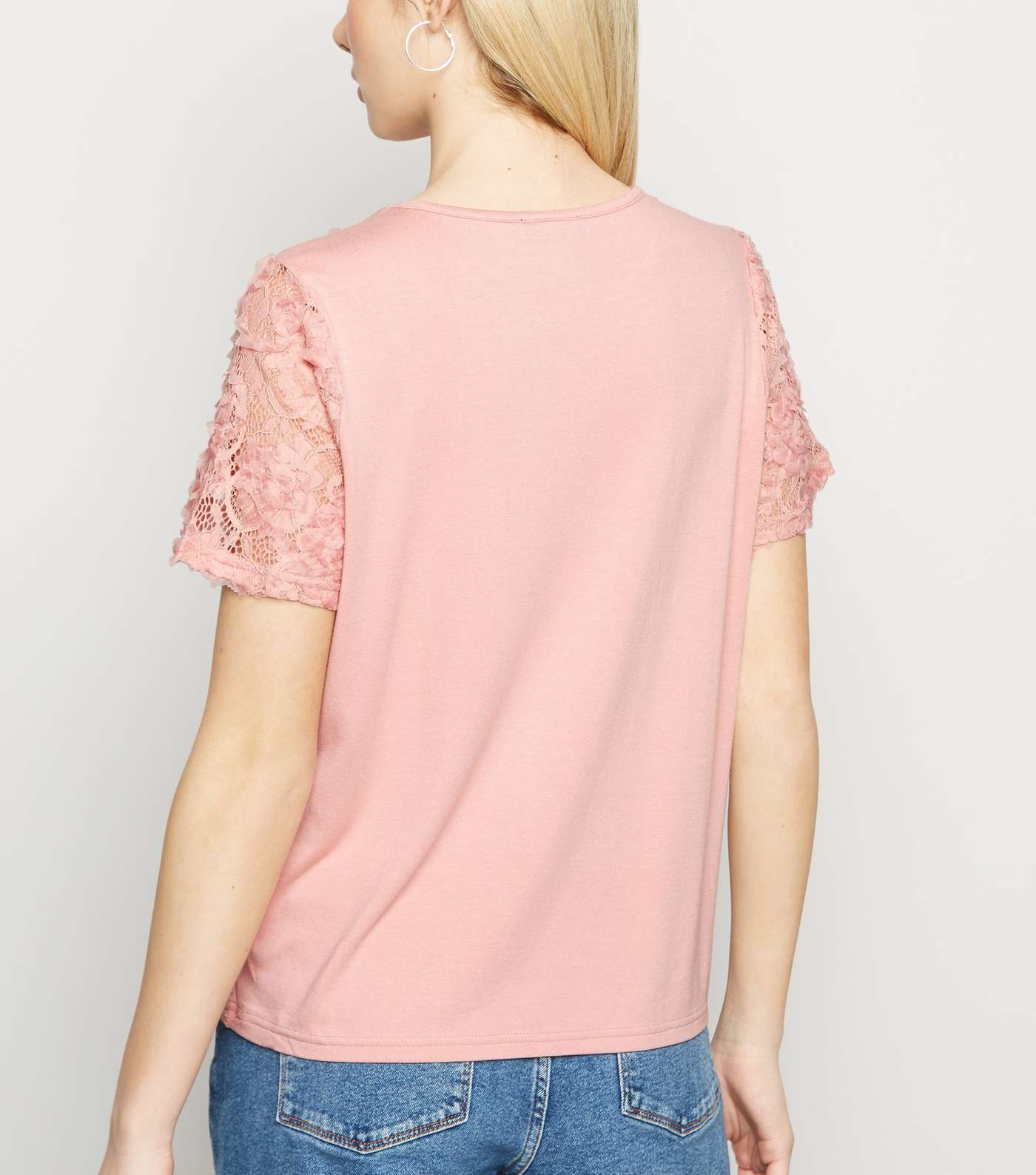 Pale Pink 3D Lace Short Sleeve Top Image 3