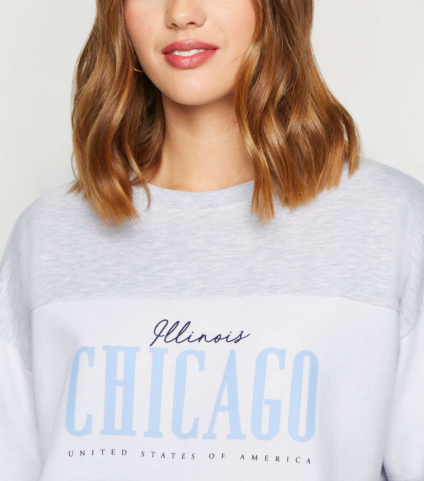 Grey Colour Block Chicago Slogan Sweatshirt Image 5